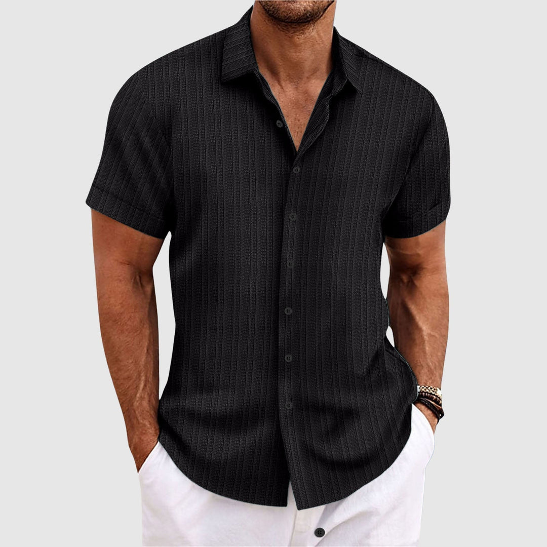 Chemise à Rayures Confortable en Mélange de Polyester avec Col Rabattu et Manches Courtes 0