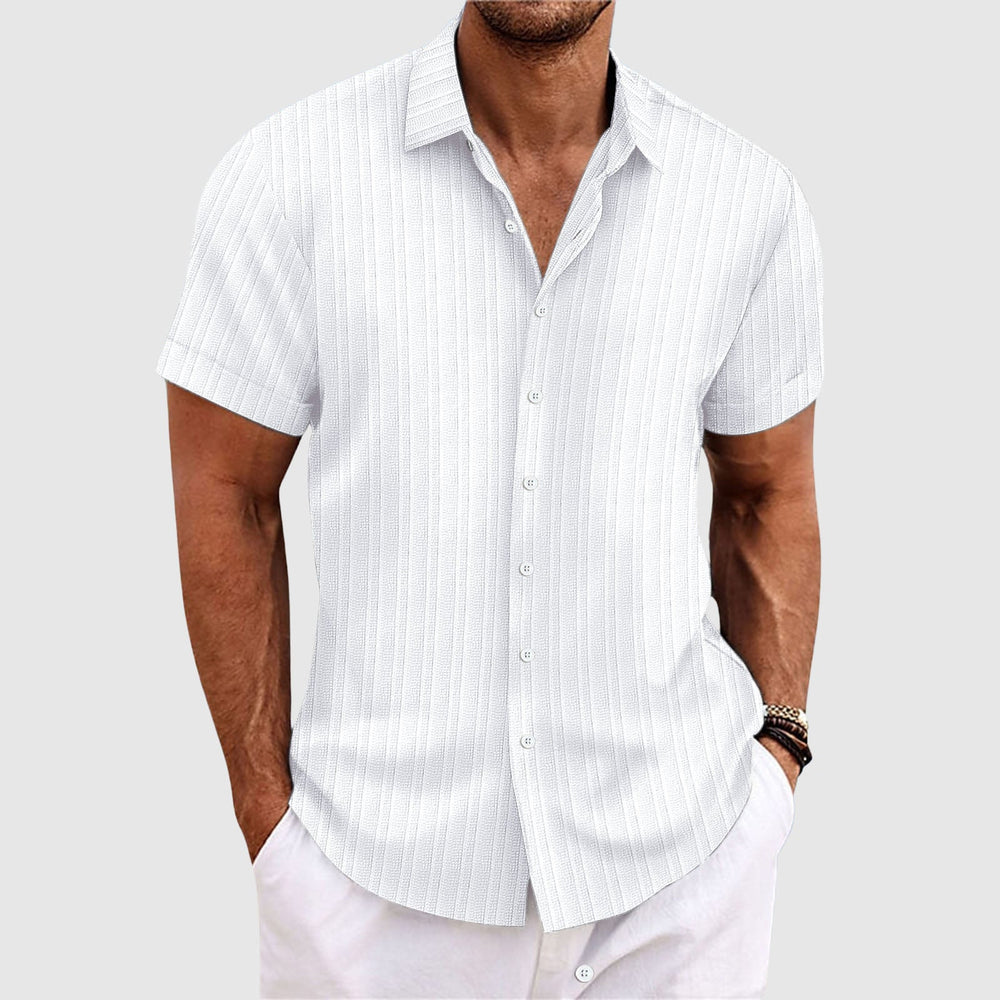 Chemise à Rayures Confortable en Mélange de Polyester avec Col Rabattu et Manches Courtes 1