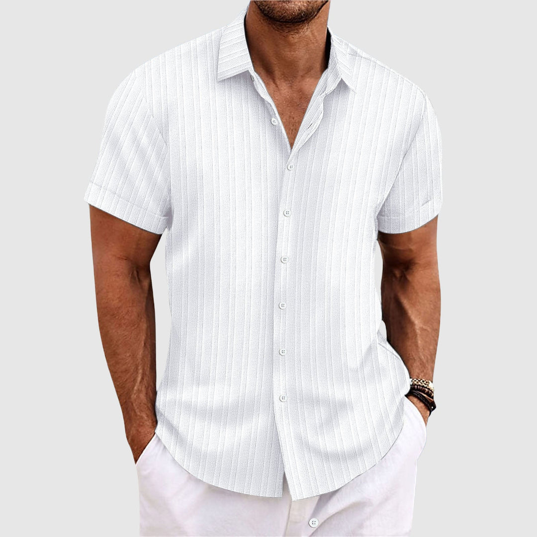 Chemise à Rayures Confortable en Mélange de Polyester avec Col Rabattu et Manches Courtes 1