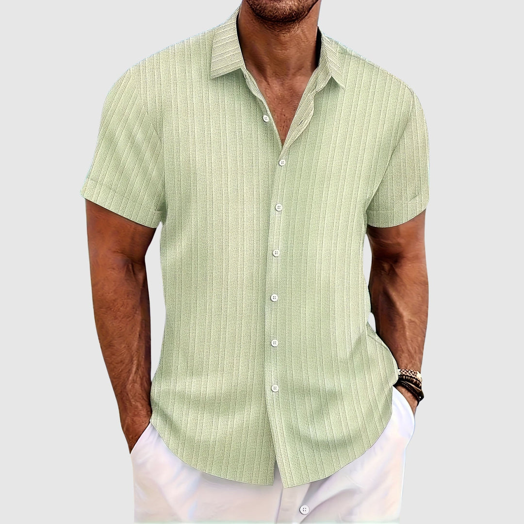Chemise à Rayures Confortable en Mélange de Polyester avec Col Rabattu et Manches Courtes 2