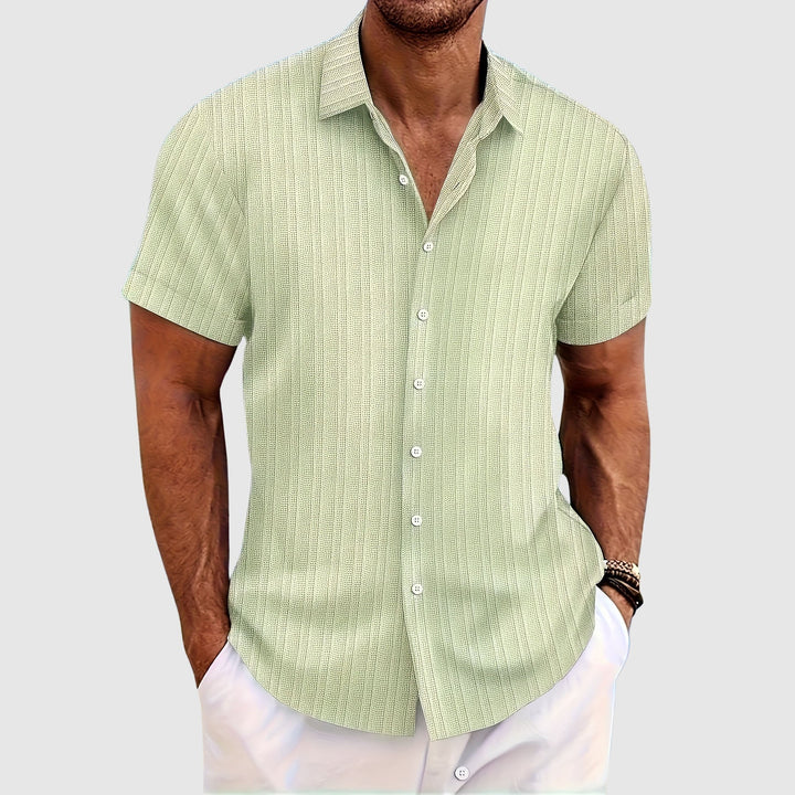Chemise à Rayures Confortable en Mélange de Polyester avec Col Rabattu et Manches Courtes 2