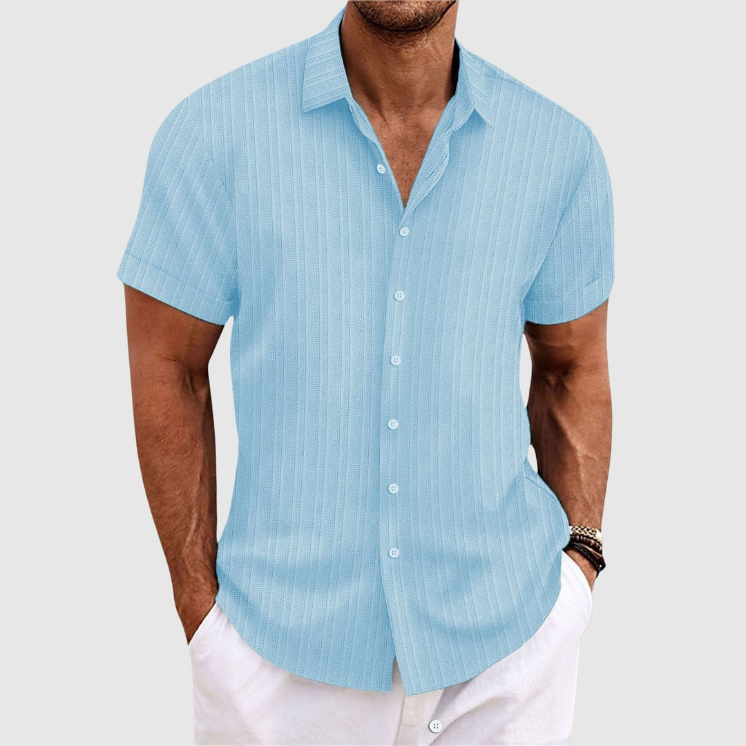 Chemise à Rayures Confortable en Mélange de Polyester avec Col Rabattu et Manches Courtes 3