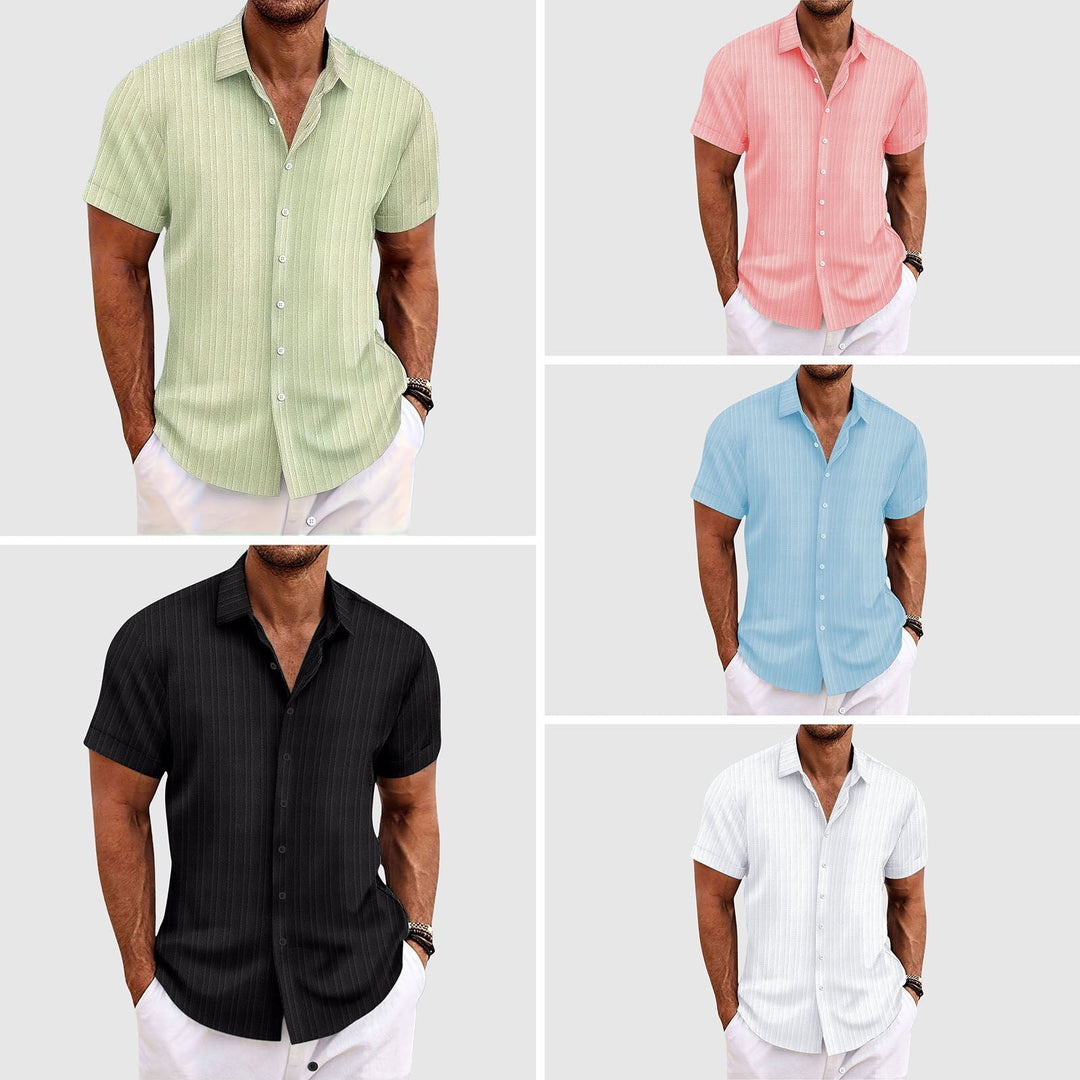 Chemise à Rayures Confortable en Mélange de Polyester avec Col Rabattu et Manches Courtes 5