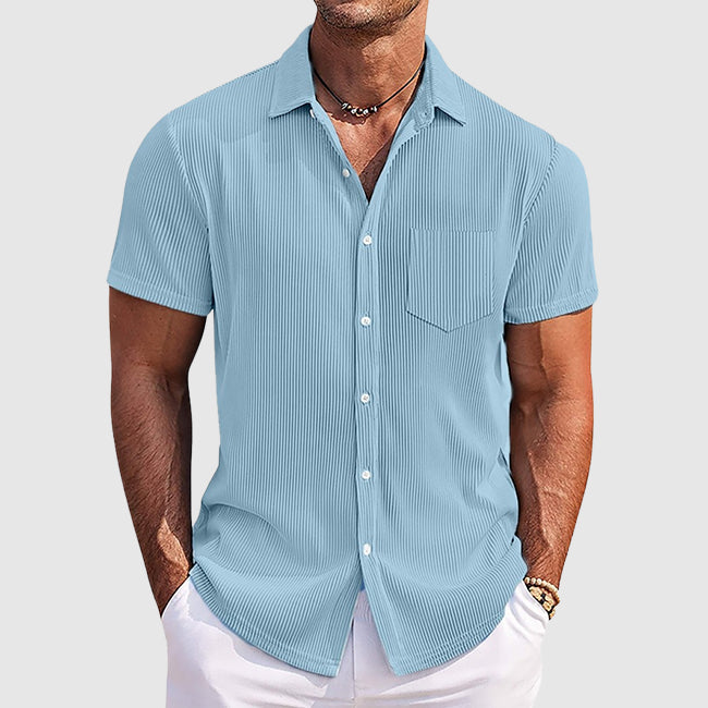 Chemise d'été homme Rayée à Col Classique avec Poche – Confort et Élégance pour Sorties Décontractées 0