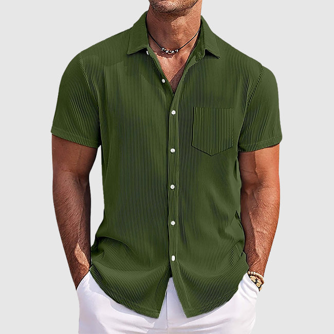 Chemise d'été homme Rayée à Col Classique avec Poche – Confort et Élégance pour Sorties Décontractées 1