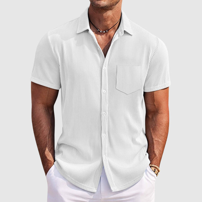 Chemise d'été homme Rayée à Col Classique avec Poche – Confort et Élégance pour Sorties Décontractées 2