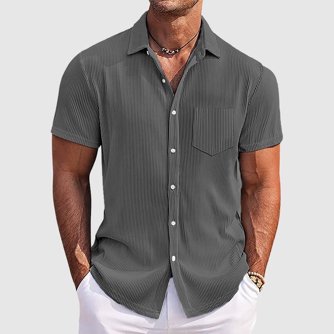Chemise d'été homme Rayée à Col Classique avec Poche – Confort et Élégance pour Sorties Décontractées 3