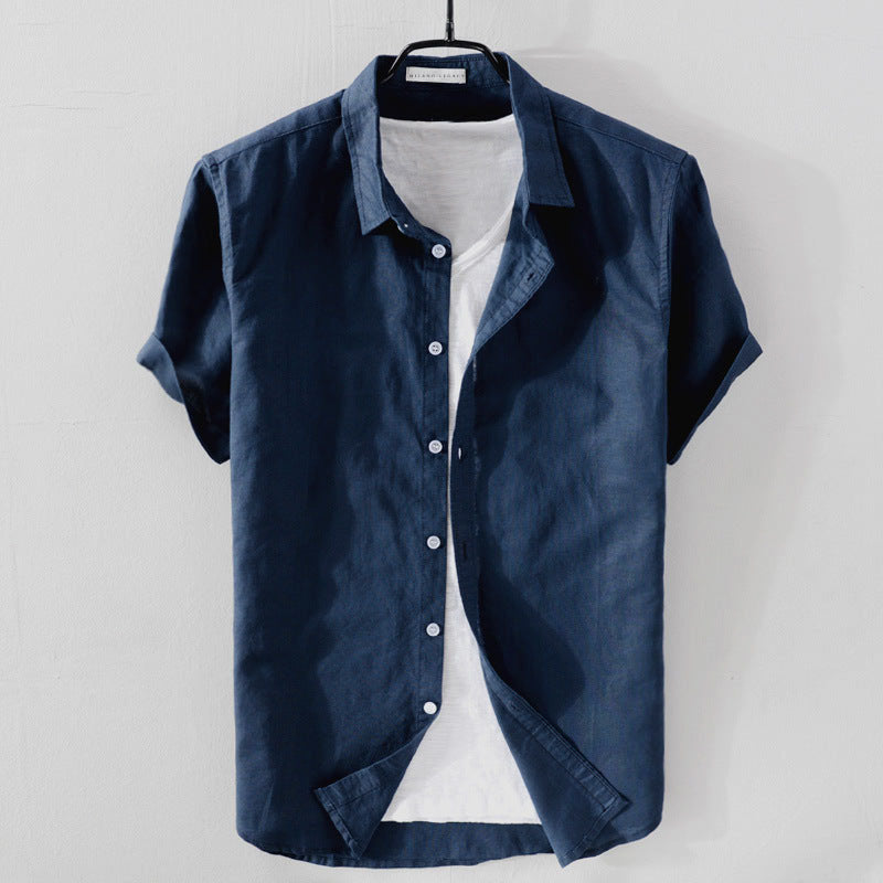 Chemise en Lin Décontractée avec Col Rabattu et Manches Courtes – Confort et Élégance 0
