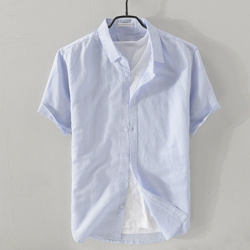Chemise en Lin Décontractée avec Col Rabattu et Manches Courtes – Confort et Élégance 1