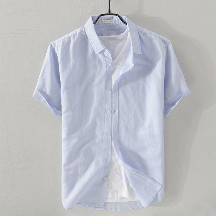 Chemise en Lin Décontractée avec Col Rabattu et Manches Courtes – Confort et Élégance 1