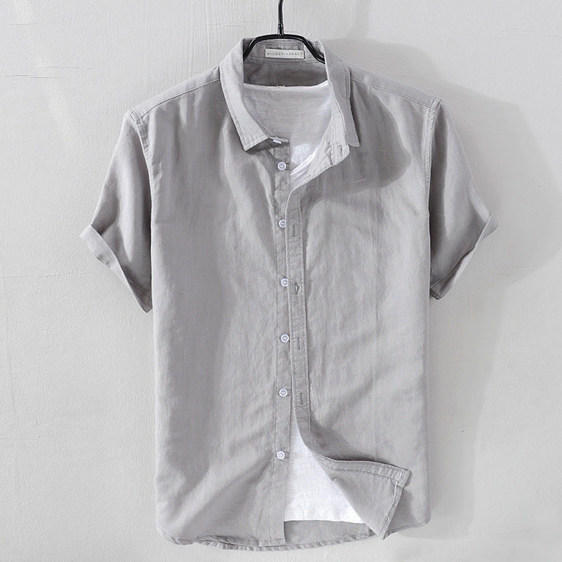 Chemise en Lin Décontractée avec Col Rabattu et Manches Courtes – Confort et Élégance 2