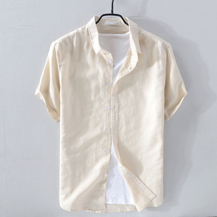 Chemise en Lin Décontractée avec Col Rabattu et Manches Courtes – Confort et Élégance 3