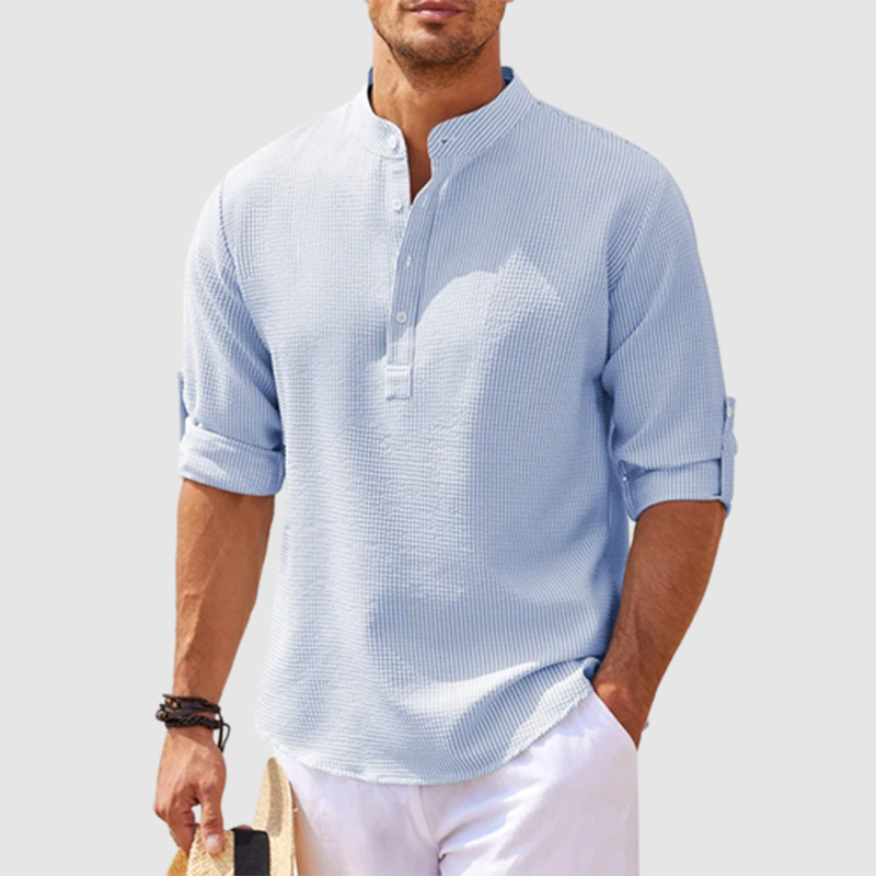 Chemise en Lin Homme Henley à Manches Longues - Confort et Élégance, 100% Lin Respirant, Disponible en Plusieurs Couleurs 0