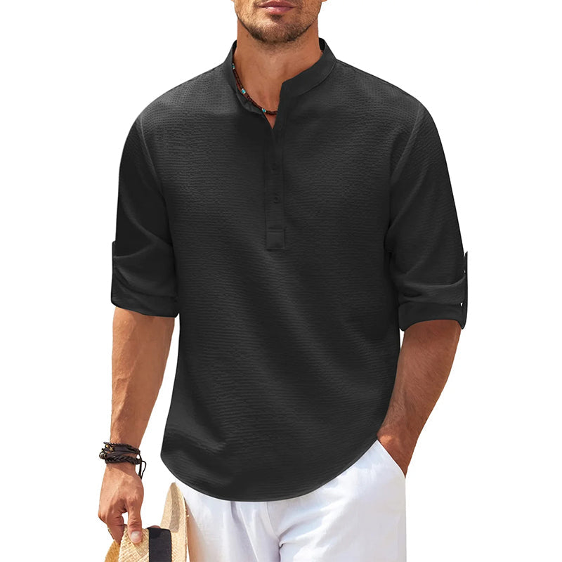 Chemise en Lin Homme Henley à Manches Longues - Confort et Élégance, 100% Lin Respirant, Disponible en Plusieurs Couleurs 2