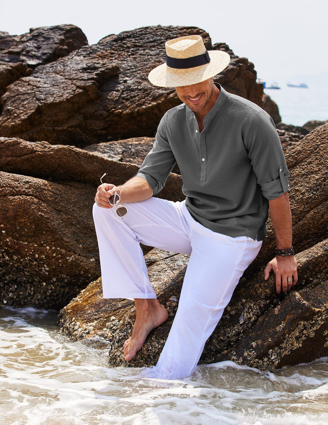 Chemise en Lin Homme Henley à Manches Longues - Confort et Élégance, 100% Lin Respirant, Disponible en Plusieurs Couleurs 8