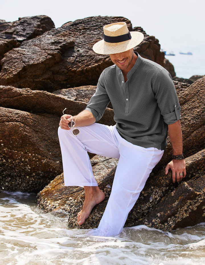 Chemise en Lin Homme Henley à Manches Longues - Confort et Élégance, 100% Lin Respirant, Disponible en Plusieurs Couleurs 8