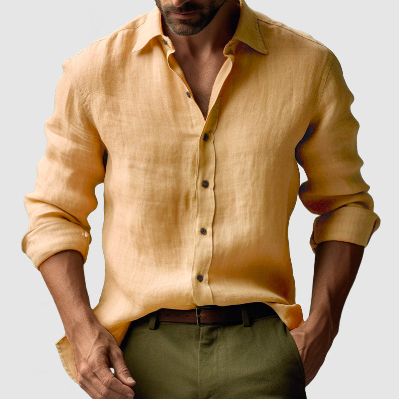 Chemise en Lin Homme Vintage à Manches Longues - Élégance et Confort, Coupe Décontractée, Disponible en Plusieurs Couleurs 0
