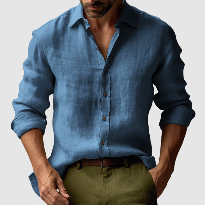 Chemise en Lin Homme Vintage à Manches Longues - Élégance et Confort, Coupe Décontractée, Disponible en Plusieurs Couleurs 2