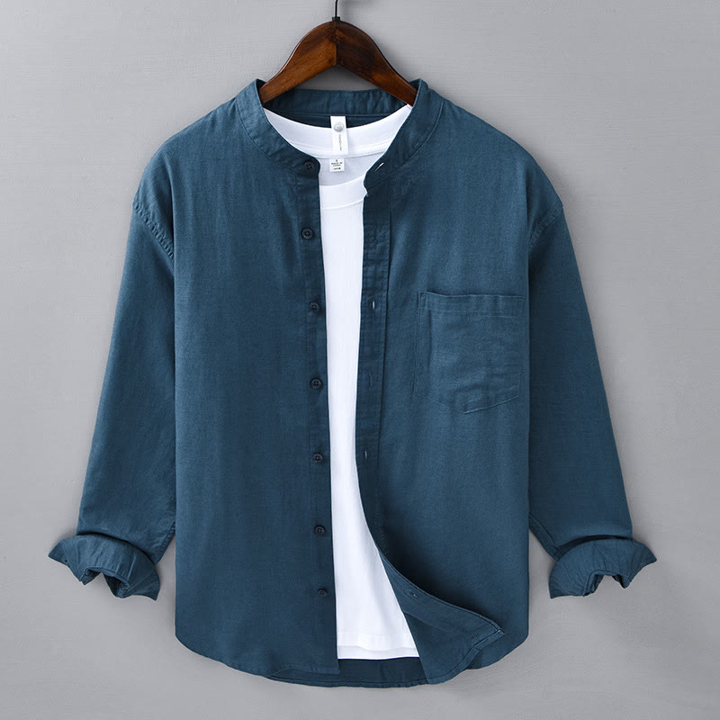 Chemise en Lin Homme à Col Montant avec Poche – Confort et Élégance en Coton Lin, Style Décontracté, Tailles M à 3XL 10