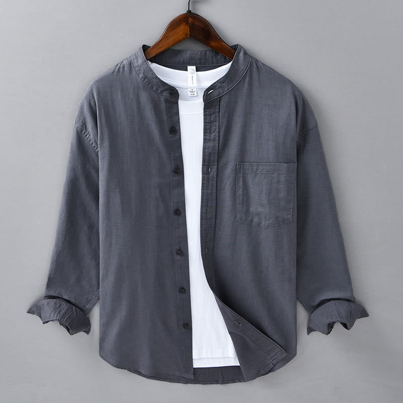 Chemise en Lin Homme à Col Montant avec Poche – Confort et Élégance en Coton Lin, Style Décontracté, Tailles M à 3XL 11