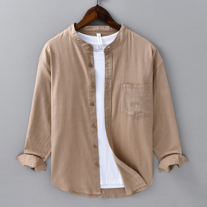 Chemise en Lin Homme à Col Montant avec Poche – Confort et Élégance en Coton Lin, Style Décontracté, Tailles M à 3XL 12