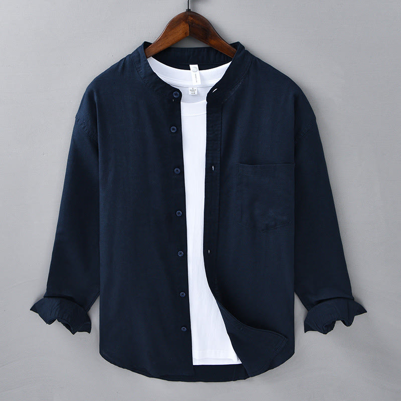 Chemise en Lin Homme à Col Montant avec Poche – Confort et Élégance en Coton Lin, Style Décontracté, Tailles M à 3XL 13