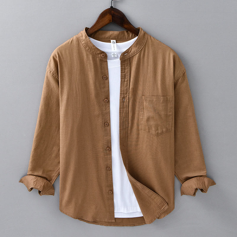 Chemise en Lin Homme à Col Montant avec Poche – Confort et Élégance en Coton Lin, Style Décontracté, Tailles M à 3XL 14