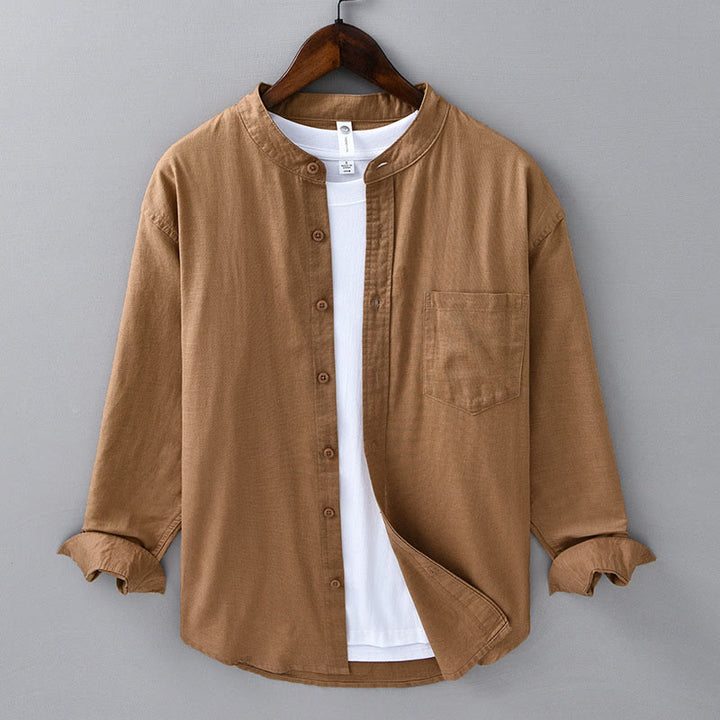 Chemise en Lin Homme à Col Montant avec Poche – Confort et Élégance en Coton Lin, Style Décontracté, Tailles M à 3XL 14