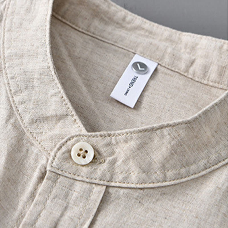 Chemise en Lin Homme à Col Montant avec Poche – Confort et Élégance en Coton Lin, Style Décontracté, Tailles M à 3XL 3