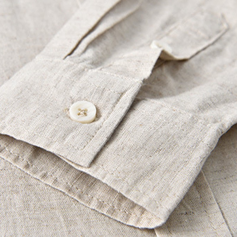 Chemise en Lin Homme à Col Montant avec Poche – Confort et Élégance en Coton Lin, Style Décontracté, Tailles M à 3XL 4