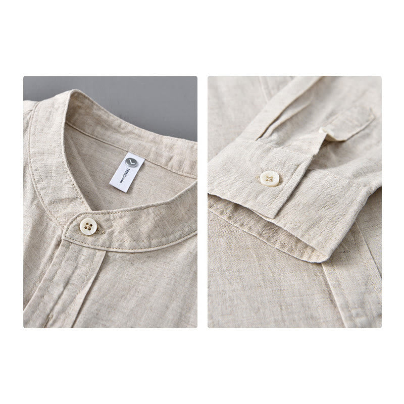 Chemise en Lin Homme à Col Montant avec Poche – Confort et Élégance en Coton Lin, Style Décontracté, Tailles M à 3XL 6