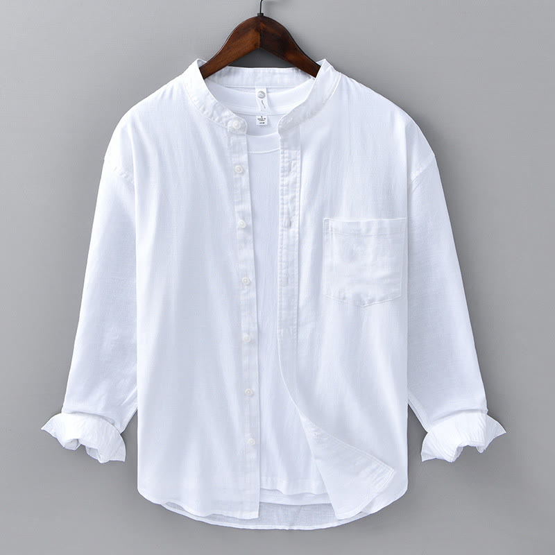 Chemise en Lin Homme à Col Montant avec Poche – Confort et Élégance en Coton Lin, Style Décontracté, Tailles M à 3XL 7