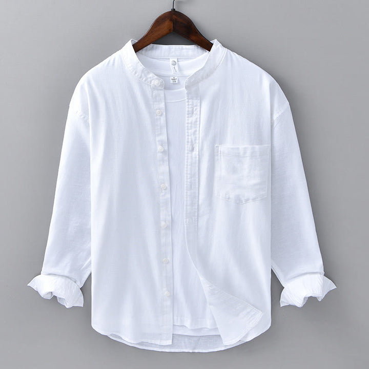 Chemise en Lin Homme à Col Montant avec Poche – Confort et Élégance en Coton Lin, Style Décontracté, Tailles M à 3XL 7