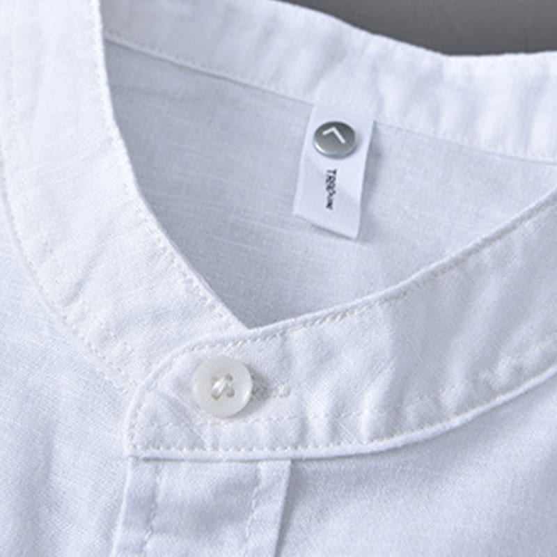 Chemise en Lin Homme à Col Montant avec Poche – Confort et Élégance en Coton Lin, Style Décontracté, Tailles M à 3XL 8