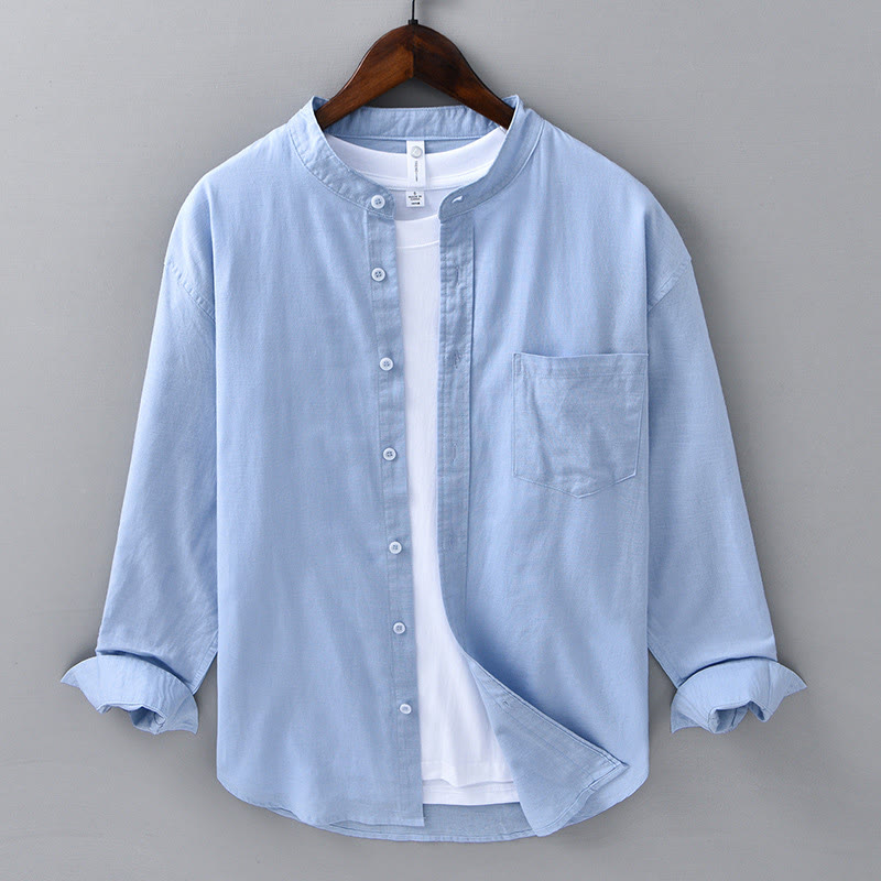 Chemise en Lin Homme à Col Montant avec Poche – Confort et Élégance en Coton Lin, Style Décontracté, Tailles M à 3XL 9