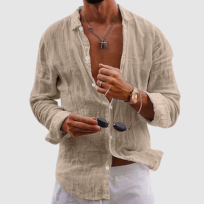 Chemise en Lin Léger Homme Col Structuré Manches Roulées Style Décontracté 1