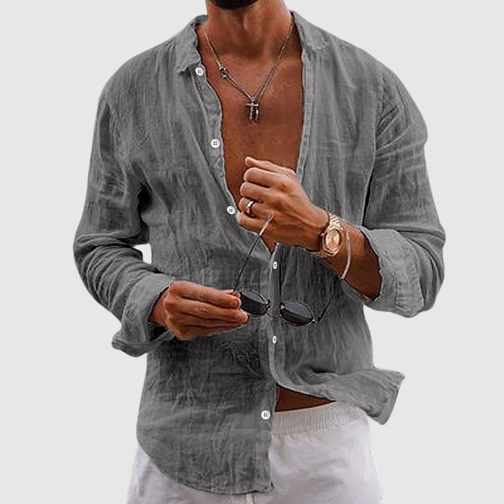 Chemise en Lin Léger Homme Col Structuré Manches Roulées Style Décontracté 2