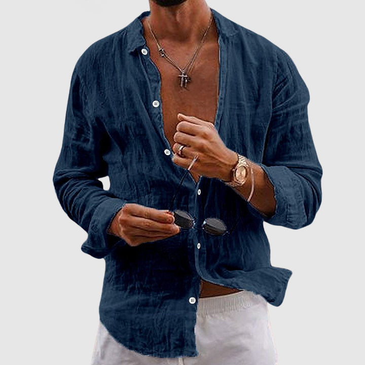 Chemise en Lin Léger Homme Col Structuré Manches Roulées Style Décontracté 3