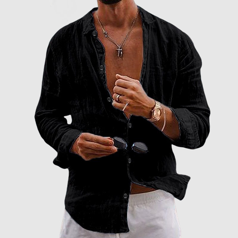 Chemise en Lin Léger Homme Col Structuré Manches Roulées Style Décontracté 4