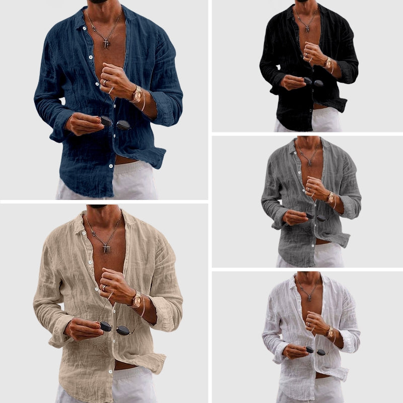 Chemise en Lin Léger Homme Col Structuré Manches Roulées Style Décontracté 5