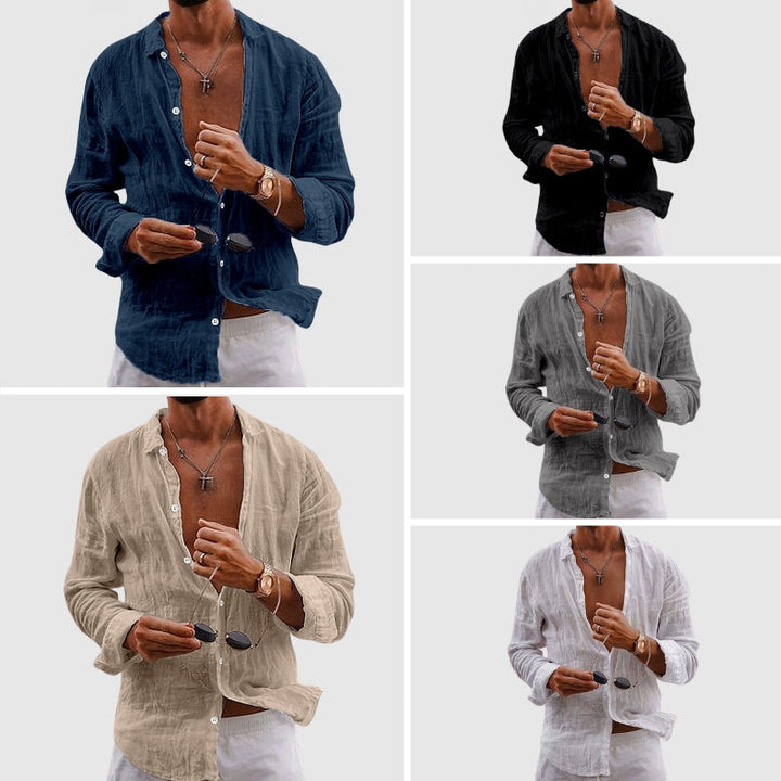 Chemise en Lin Léger Homme Col Structuré Manches Roulées Style Décontracté 5