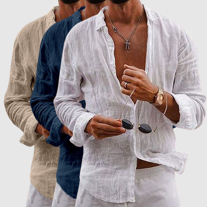 Chemise en Lin Léger Homme Col Structuré Manches Roulées Style Décontracté 6