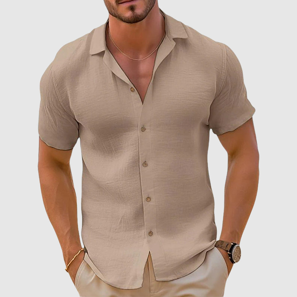 Chemise en Lin à Manches Courtes pour Homme en Mélange de Coton – Confort et Élégance, Coupe Ample, Lavable en Machine 0