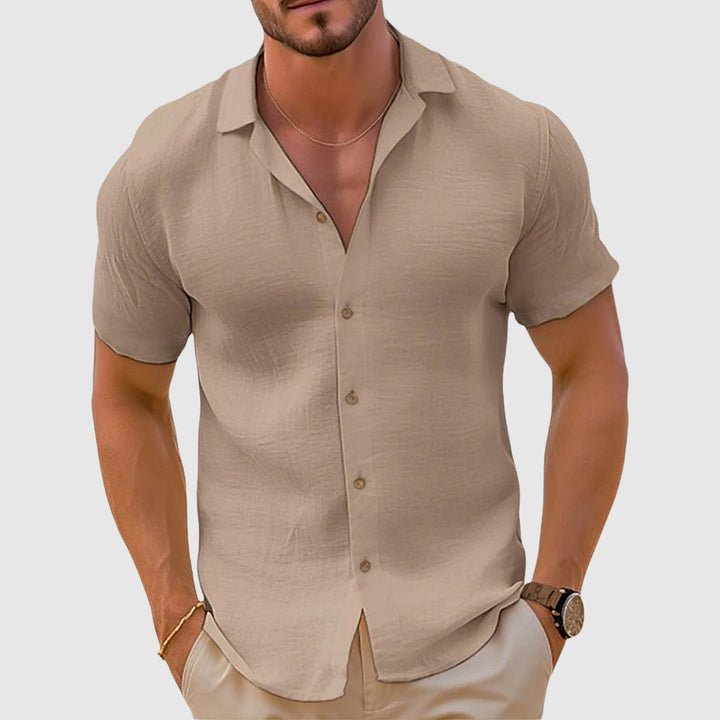 Chemise en Lin à Manches Courtes pour Homme en Mélange de Coton – Confort et Élégance, Coupe Ample, Lavable en Machine 0