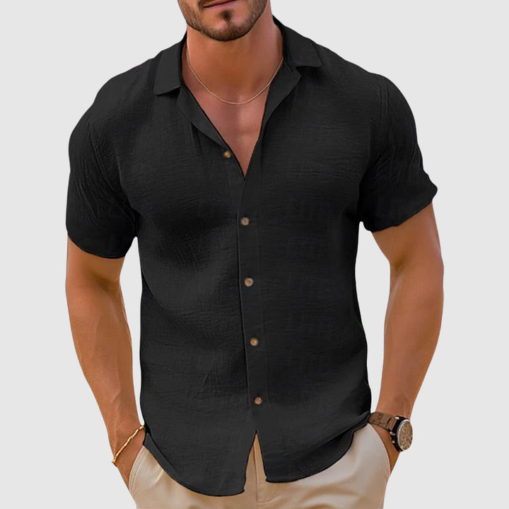 Chemise en Lin à Manches Courtes pour Homme en Mélange de Coton – Confort et Élégance, Coupe Ample, Lavable en Machine 1