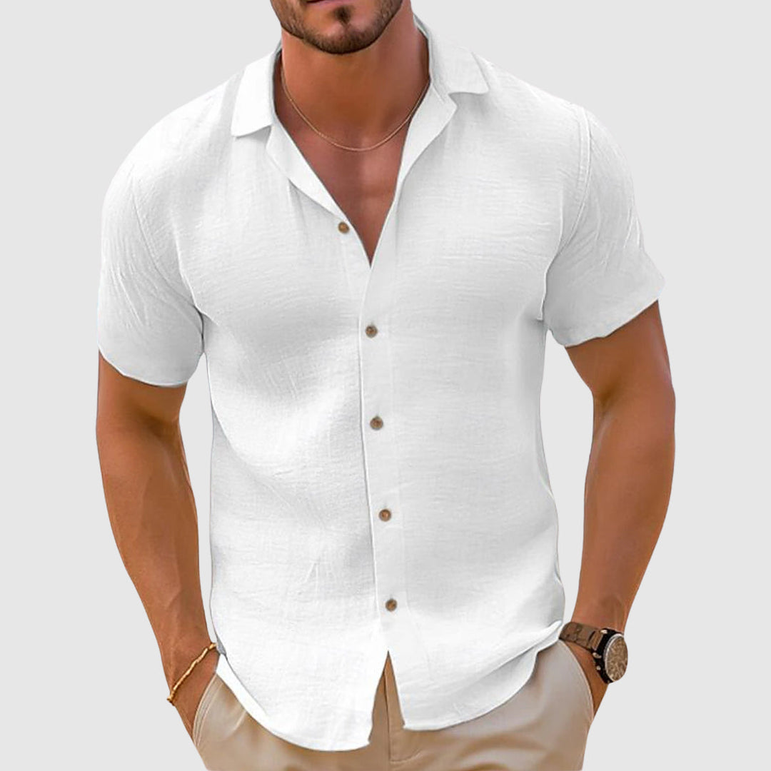 Chemise en Lin à Manches Courtes pour Homme en Mélange de Coton – Confort et Élégance, Coupe Ample, Lavable en Machine 2
