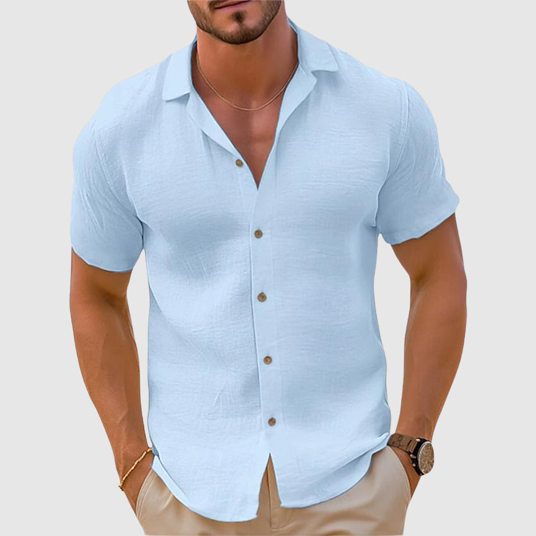 Chemise en Lin à Manches Courtes pour Homme en Mélange de Coton – Confort et Élégance, Coupe Ample, Lavable en Machine 3