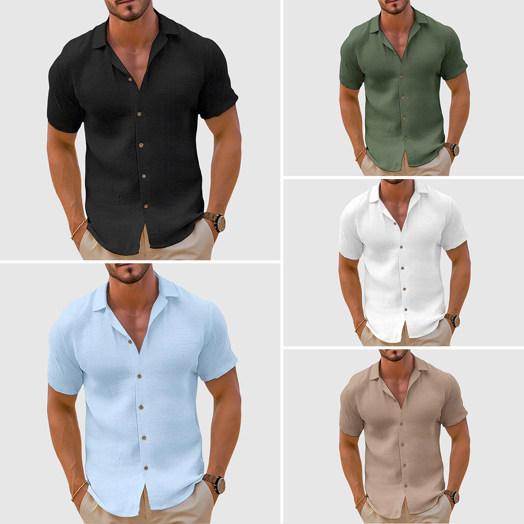 Chemise en Lin à Manches Courtes pour Homme en Mélange de Coton – Confort et Élégance, Coupe Ample, Lavable en Machine 5