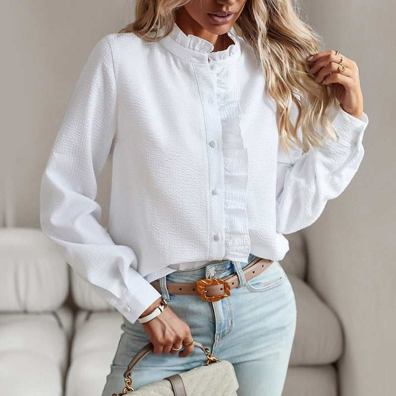Chemisier à Col Roulé avec Volants en Coton-Polyester – Élégance et Confort 1