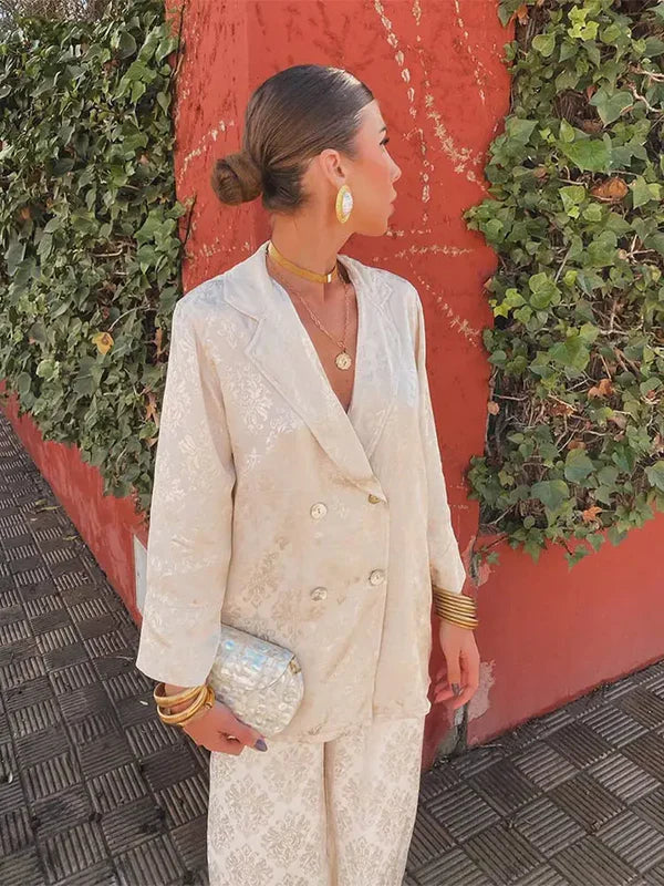 Ensemble Blazer Femme Chic avec Détails Froncés et Pantalon Stretch – Élégance et Confort au Quotidien 1